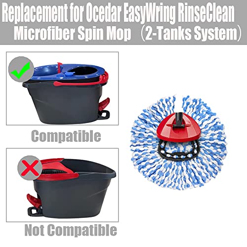 ANREKEYH Spin Mop Head, Base, Handle Replacement for O-ceda EasyWring RinseClean Microfiber Spin Mops, 2 Microfiber Mop Refills, 1 Triangle Head Cover and 30-58in Handle (Blue (2-Tank System)) - color: Blue(2 Tank System)