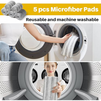 JOYMOOP Industrial Mop and Bucket Set, 17.7-inch Dust Mops for Floor Cleaning, Flat Mop Bucket with Wringer, Include 5 Reusable Microfiber Mop Pads - Yellow - size: 17.7" Mop-head - 60" Mop+5 Mop Pads
