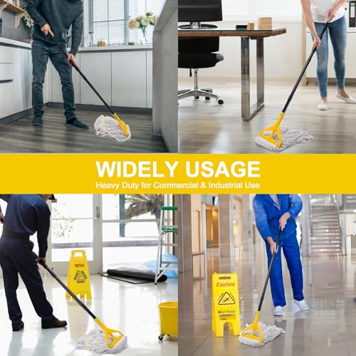 Commercial Mop with 3 Extra Large Replacement Heads,59" Long Handle Heavy Duty Industrial Mops for Floor Cleaning,Looped-End String Wet Cotton Mop for Home,Kitchen,Office,Garage,Concrete/Tile Floor - size: Large