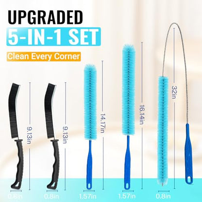 5 Pack Dryer Vent Cleaner Kit, Extra Long Flexible Brushes for Lint, Pet Hair & Dust, Refrigerator Coils, Home Washers, Sinks & Drains - color: Blue