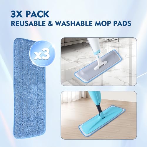 3 Pack Microfiber Mop Pads, Mop Replacement Pads Refills Floor Spray Mop Pads Wet Moping Pads Refill Reusable Pads Suitable for All Spray Mops Cleaning