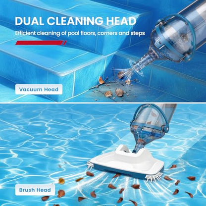 ENHULK Pool Vacuum for Above Ground Pool, Upgraded 13.4" Wide Head & Telescopic Pole, 18.5 GPM Powerful Suction, 60 Mins Runtime, Cordless Handheld Rechargeable Pool Cleaner for Inground Pools, PC15 - style: PC15