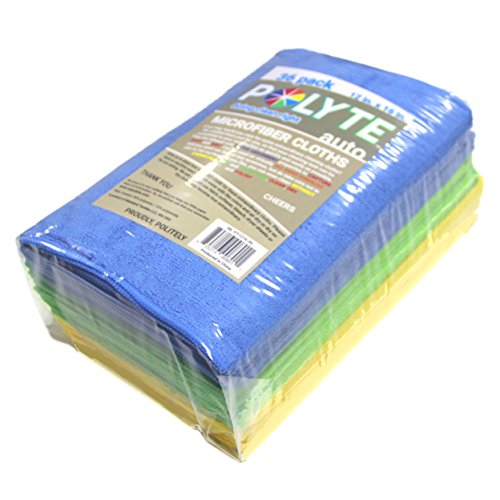 POLYTE Microfiber Cleaning Cloth, 12 x 16 in, Blue, Green, Yellow, 24 Pack