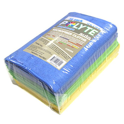 POLYTE Microfiber Cleaning Cloth, 12 x 16 in, Blue, Green, Yellow, 24 Pack