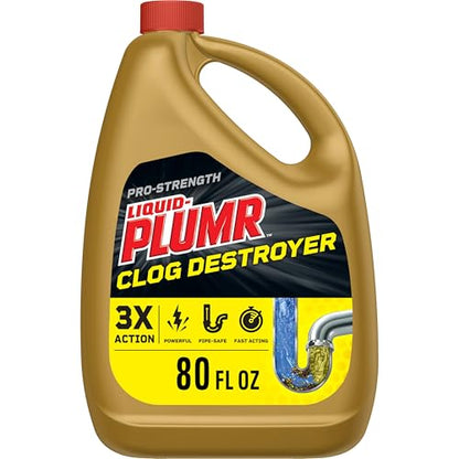Liquid-Plumr Pro-Strength Full Clog Destroyer, Bathroom & Kitchen Sinks, Shower and Tub Drain, Safe for Pipes, Liquid Drain Cleaner, 80 Fluid Ounces