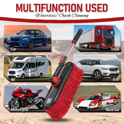 Car Duster Exterior Scratch Free - Wax Treated Cotton Auto Dusting Brush with Extendable Handle (27-36'') - Waterless Pollen Remover for Car, SUV, Truck & RV (Lint Free Design) - color: Red5