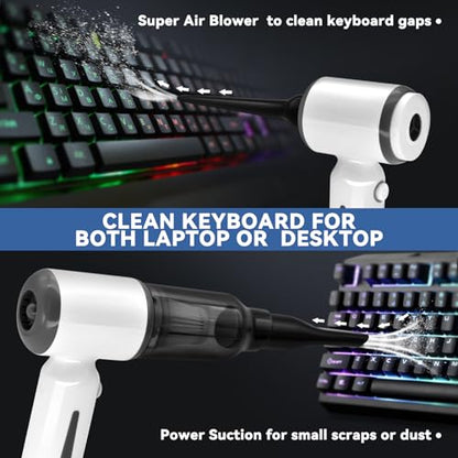 Cordless Handheld Vacuum for Car and Home - 6500Pa Powerful Suction, 3-in-1 Vacuum & Blower for Keyboard Cleaning, Computer Duster