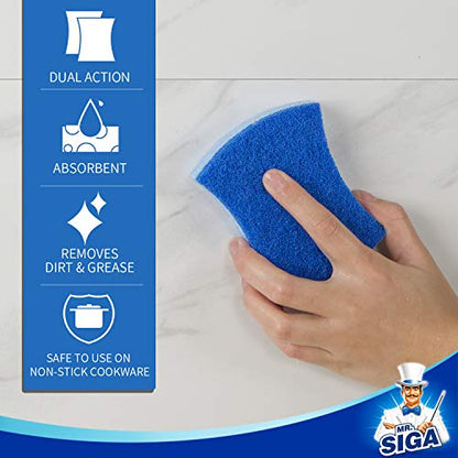 MR.SIGA Non-Scratch Cellulose Scrub Sponge, Dual-Sided Dishwashing Sponge for Kitchen, 12 Pack - color: Royal Blue, Light Blue