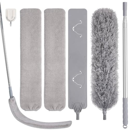 Feather Duster Set (4 Pieces), 30-100 inch Microfiber Retractable Gap Duster for Cleaning Ceilings, Furniture Refrigerators and Under Sofas | Bendable Head for Corner Cleaning, Washable Reusable Duster, Household Tool for Ceiling Furniture Under Sofa - co