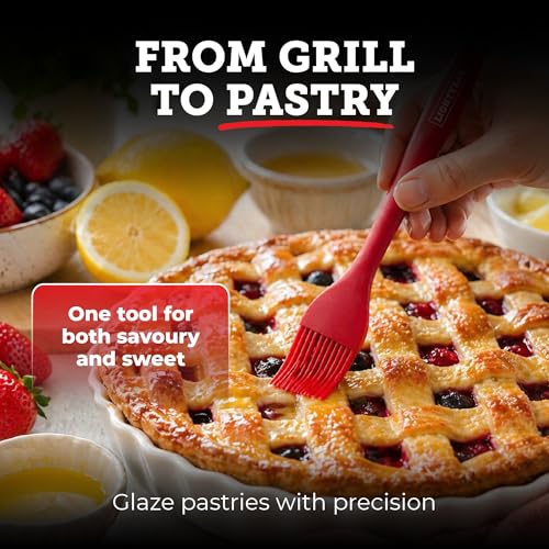 Lightyear Silicone Basting Pastry Brush Set (2 Pcs) ❘ 450°F Heat Resistant Oil Brush for Your Kitchen - Ideal For BBQ’s, Baking & Cooking | 100% Food Grade Silicone - BPA Free & Dishwasher Safe (Red) - color: Red