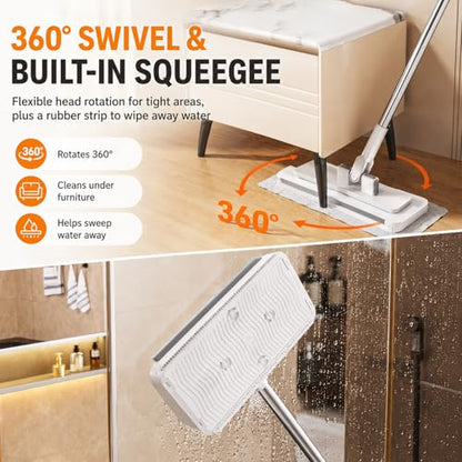 Hands-Free Multi-Purpose Flat Mop, 2026 Upgraded One-Click Cloth Attachment Lazy Cleaning Tool with 360° Swivel Head, Lightweight Dry Wet Cleaner for Floor, Wall, Bathroom and Kitchen (1Pcs) - color: 1pcs