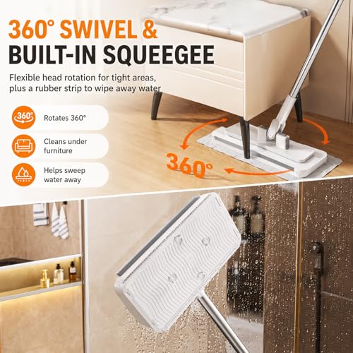 Hands-Free Multi-Purpose Flat Mop, 2026 Upgraded One-Click Cloth Attachment Lazy Cleaning Tool with 360° Swivel Head, Lightweight Dry Wet Cleaner for Floor, Wall, Bathroom and Kitchen (2Pcs) - color: 2pcs