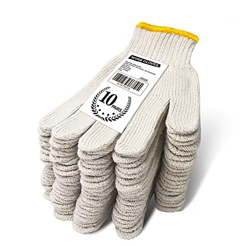 Evridwear Cotton Work Gloves Light-duty String Knit BBQ Glove Liner for Outdoor Cooking, Painting, Gardening 10/200 Pairs - color: Lightweight White, size: Large (Pack of 20)