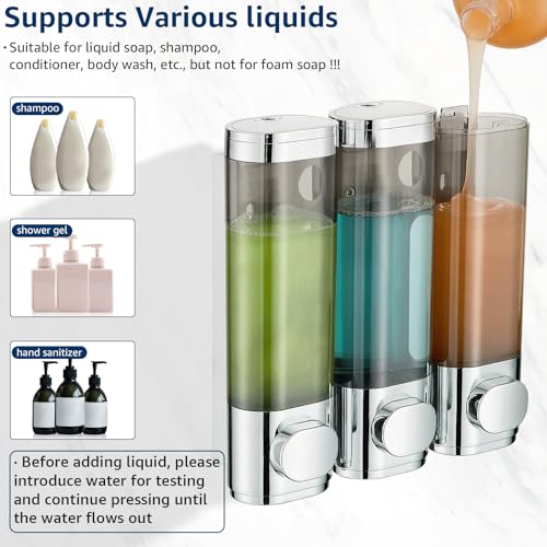 Pollock Shampoo and Conditioner Dispenser Wall Mounted, Shower Soap Dispenser 2 Chamber No Drill, Shampoo Dispenser for Shower, Body Wash Dispenser for Bathroom, Large Capacity, (Silver DG3 Chamber) - color: Silver Dg3 Chamber