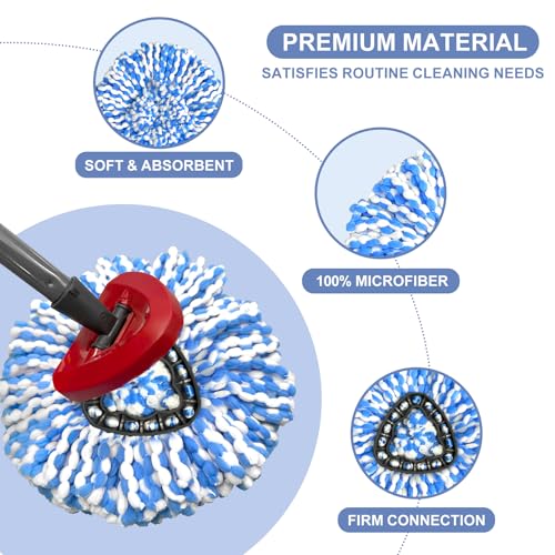 Replacement Mop Heads Compatible with 2-Tank RinseClean Spin Mop, 4 Pack Microfiber Mop Refills with Base Cover, Secure Fit, Machine Washable, Reusable for Hardwood Floor, Tile & Pet Hair