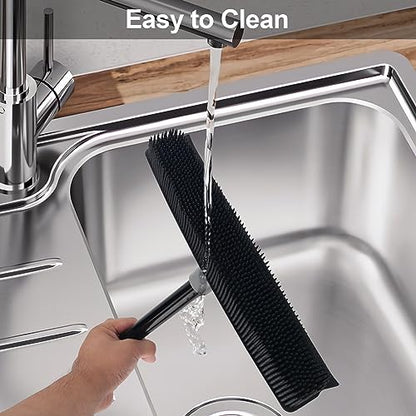 Pet Hair Removal Rubber Broom with Squeegee, Carpet Rake for Pet Hair with 59" Telescoping Long Handle, Fur Remover Rake for Carpet, Hardwood Floor, Tile - color: Gray Rubber Broom