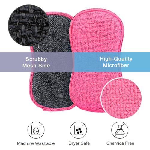 HOMEXCEL 12 Pack Multi-Purpose Scrub Sponges Kitchen Dish Sponge Non-Scratch Microfiber Sponge for Efficiently Cleaning Dishes Pots Pans, Pink - color: Pink