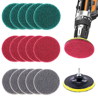 Glarks 16Pcs 5 Inch Drill Power Brush Tile Scrubber Scouring Pads Cleaning Kit with 5 Inch Disc Pad Holder for Bathroom & Kitchen Cleaning, 3 Different Stiffness (Red, Gray, Green)