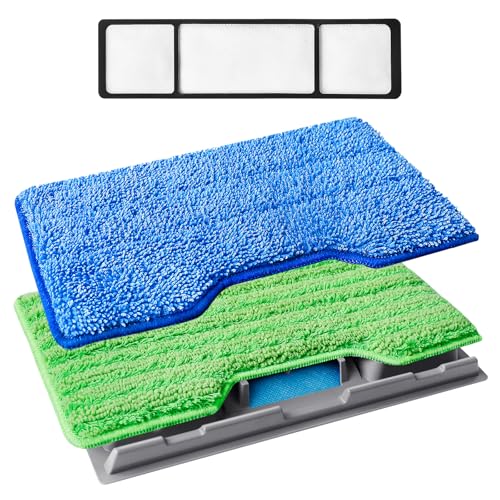 KEEPOW Reusable Microfiber Mop Pads Refills Compatible with Shark VACMOP VM252 VM200 VM401 VM180 VM252GN VC205 VM250 VM190 VM200P12, Upgraded Dirt Chamber for Hard Floor, Blue & Green, 1+1+1+1 Pack - color: 1+1+1+1 Pack(green&blue)