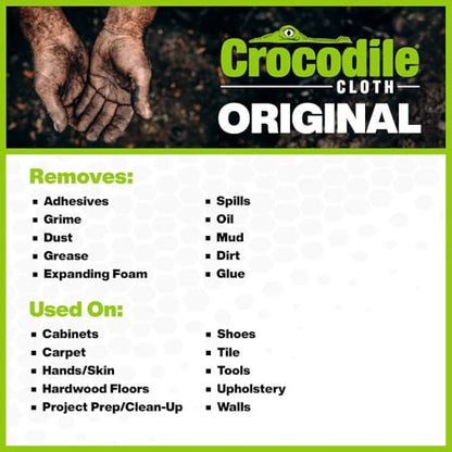 Crocodile Cloth Original Cleaning Wipes, Heavy-Duty Multi-Surface Hand & Tool Wipes, Water-Based, Safe on Skin, 50 Count, 15 x 10 Inch - size: 50 Count (Pack of 1)