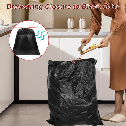 O2frepak 33 Gallon Drawstring Tall Kitchen Trash Bags,Clean Fresh Scent and Heavy Duty Garbage Bags(30 Count,80x100cm) - style: 33Gallon(30Counts)Black
