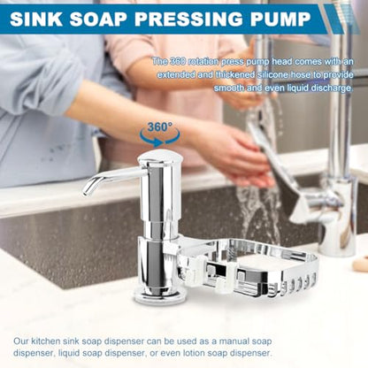 Soap Dispenser for Kitchen Sink, Built in Soap Dispenser Pump with Sponge Holder,Under Counter Brushed Nickel ABS Pump Head with 40" Extension Tube Kit(Silver) - color: Silver