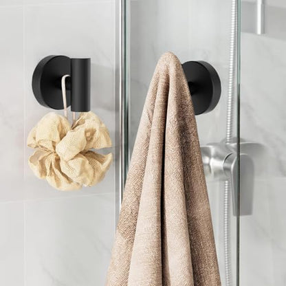 Black Suction Cup Hooks Towel Shower Home No Loofah Wall Drill So Storage Wash Cloth Strong Holder for Shower Bathroom Window Wreath, 4 Pack - color: Black