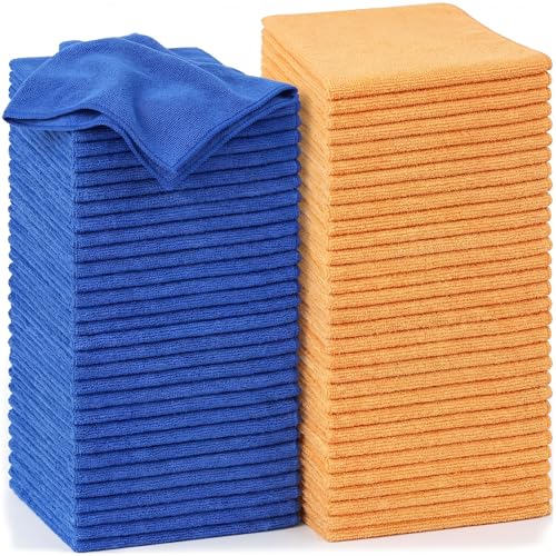 Nuenen 60 Pcs Microfiber Cleaning Cloths for Cars 16 x 16 Inch Ultra Absorbent Car Towels Drying Reusable Cleaning Supplies House Kitchen Window Microfiber Towel (Yellow,Blue) - color: Yellow,blue