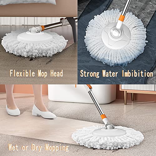 Spin Mop Bucket with Wringer System Extended Mop Handle 61＂Mop and Bucket for Floors Cleaning with 5 Replacement Head Refill 1 Cleaning Brush Head - color: Spin Mop Set