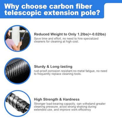 DOBEN 12-Foot Carbon Fiber Window Cleaner Tool with Telescopic Extension Pole, Rotating Scrubber & Squeegee - Sturdy Lightweight Design for Indoor/Outdoor Glass Cleaning - size: 12FT