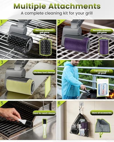Electric Grill Brush for Outdoor Grill, Rechargeable Cordless BBQ Grill Cleaning Brush with 2 Rotating Head, 1.5HR Battery, 392°F Heat Proof -Perfect Valentine Gifts for Men