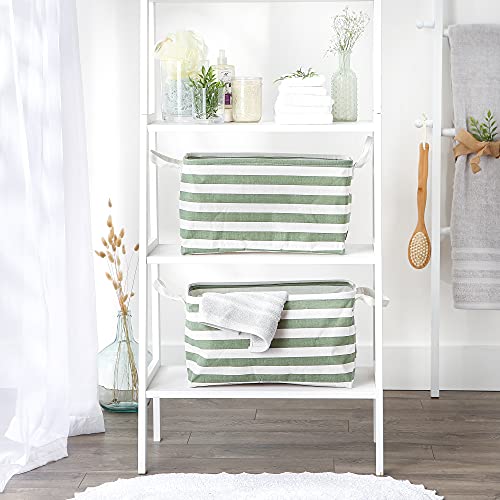 DII Laundry Storage Collection, PE Coated Collapsible Bin with Handles, Artichoke Green Stripe, Large Set, 10.5x17.5x10" - color: Artichoke Green Stripe, size: Large Set, 10.5x17.5x10"