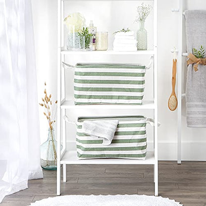 DII Laundry Storage Collection, PE Coated Collapsible Bin with Handles, Artichoke Green Stripe, Large Set, 10.5x17.5x10" - color: Artichoke Green Stripe, size: Large Set, 10.5x17.5x10"