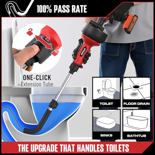 POPULO 17FT Auto Feed Drain Snake, Upgraded Toliet Auger for 3/4"-2" Pipe, Plumbing Hair Drain Clog Remover with Extension Tube for Toliet, Shower, Bathtub, Kitchen, Sink, 2025 PMDA-G2 - style: 17Ft