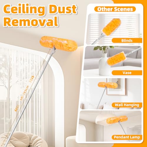 6 ft Extendable Handle with 20 Duster Refills, Heavy Duty Duster Refills Kit Compatible with Swiffer, 360 Disposable Microfiber Duster Pads for Ceiling Fan, Window & Hard to Reach Areas Cleaning