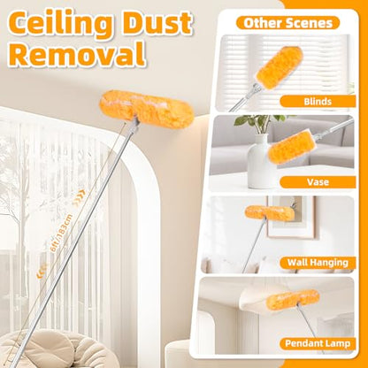 6 ft Extendable Handle with 20 Duster Refills, Heavy Duty Duster Refills Kit Compatible with Swiffer, 360 Disposable Microfiber Duster Pads for Ceiling Fan, Window & Hard to Reach Areas Cleaning