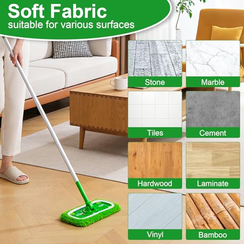 6Pcs Reusable Microfiber Mop Pads Compatible with Swiffer Sweeper Mop, Replacement Dry & Wet Mopping Cloths for Hardwood/Stone Floor Cleaning-Green