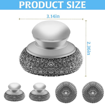 Stainless Steel Wool Scrubber with 2 Replacement Pads - Clean Metal Pans, Pots, Grills & More - color: 4pcs