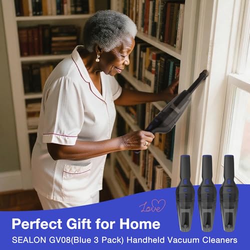 SEALON GV08 (Blue 3 Pack) Handheld Vacuum Cleaner - 10,000 Pa Suction Power for Curtains, Carpets, Sofas & Pet Hair - color: Gv08-blue-3