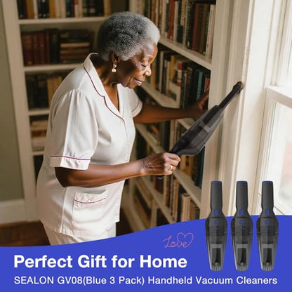 SEALON GV08 (Blue 3 Pack) Handheld Vacuum Cleaner - 10,000 Pa Suction Power for Curtains, Carpets, Sofas & Pet Hair - color: Gv08-blue-3