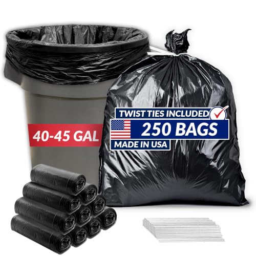 Reli. 40 to 45 Gallon Trash Bags Heavy Duty | 250 Trash Bags with Ties | Super Sizeable, Black, Serious Garbage Cleanup
