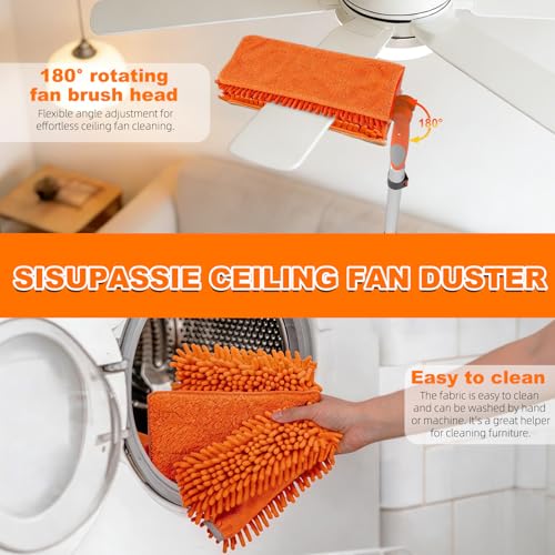 SISIUPASSIE 20FT Reach Ceiling Fan Cleaner Duster, Ceiling Fan Blade Cleaner with Extension Pole, Washable & Replaceable Microfiber Feather Duster Kits - size: 12FT