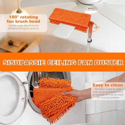 SISIUPASSIE 20FT Reach Ceiling Fan Cleaner Duster, Ceiling Fan Blade Cleaner with Extension Pole, Washable & Replaceable Microfiber Feather Duster Kits - size: 12FT