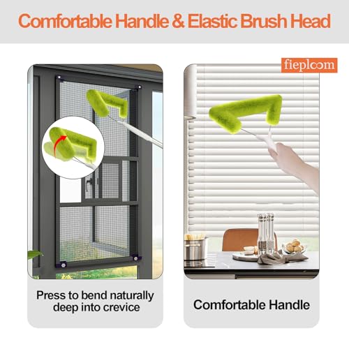 Window Screen Cleaning Brush with 62in Extension Pole, Innovative Fibre Mesh Screen Cleaner for Window Mesh, Patio Screens, Screen Doors, Pool Cage & Fence - Dry or Wet Use