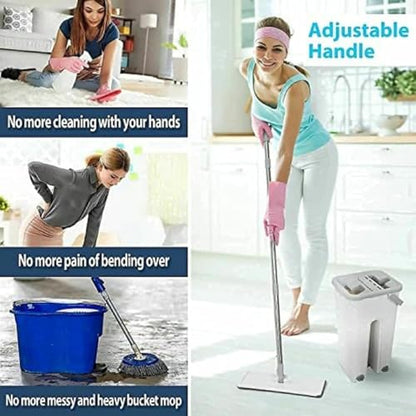 Mop Heavy Quality Floor Mop with Bucket, Flexible Kitchen tap Flat Squeeze Cleaning Supplies 360 Flexible Head/2 Reusable Pads Clean Home Floor Cleaners