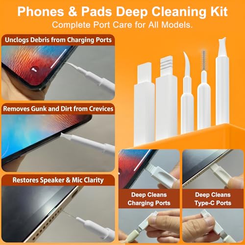 Phone and Keyboard Cleaning Kit by JM.JEEMI, Professional Electronics Cleaner with Charging Port Cleaner & Keycap Puller, Cleaning Tool Set for Laptop, Earbuds, Camera and PC Monitor, White - size: 32-in-1