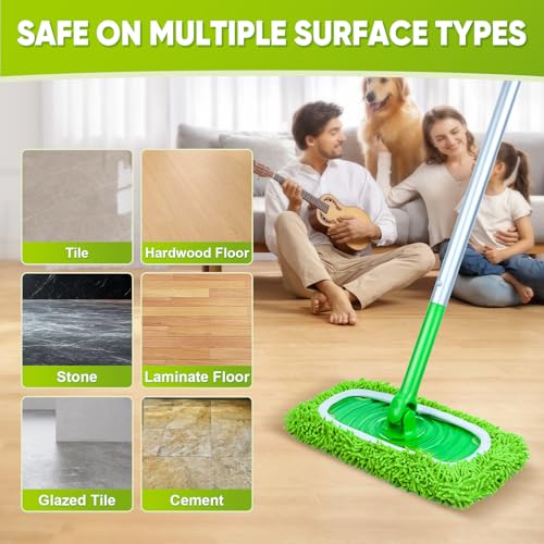 Reusable Mop Pads Fit Swiffer Sweeper, 4-Pack Microfiber Mop Replacement Pads, Washable Wet Mopping Cloths & Dry Sweeping Chenille Pads Refill for Floor Cleaning - color: Green-4 Pack