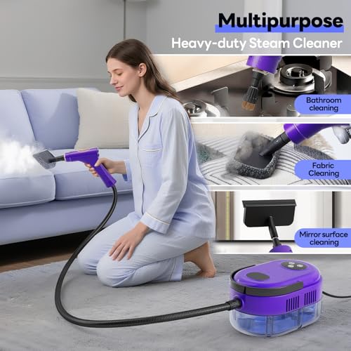 Handheld Steam Cleaner, 10s Fast Handheld Heating Steamer for Cleaning 15-in-1 High Pressure Steam Cleaner for Home & Kitchen, Grease, Grout, Tile,Floor,Couch and Car - color: Purple