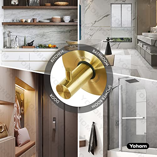 YOHOM Suction Cup Hooks for Shower Towel Holder Stainless Steel Vacuum Bathroom Shower Hook Suction Washcloth Hanger Kitchen Towel Rack for Robe Loofah Wreath Glass Door Window Wall Brushed Gold 2Pcs - color: 2 Gold