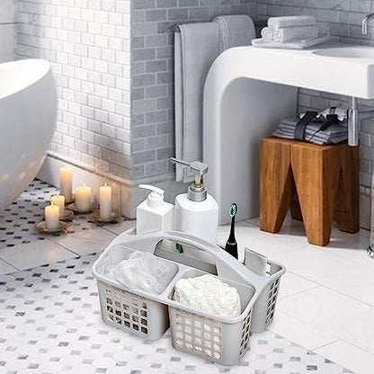 Bathroom Shower Caddy Basket with Handle 3 Divided Compartments Cleaning Tote Bins, White